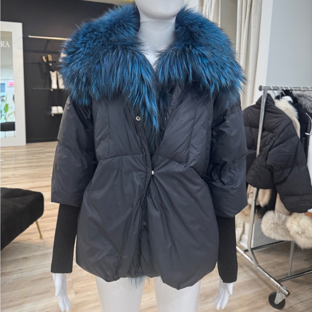 Luxurious Blue Fur-Trimmed Jacket